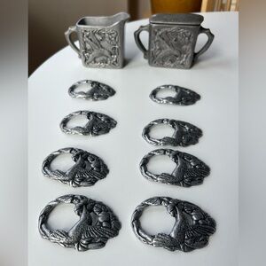 Vintage pewter garden hummingbird brunch set